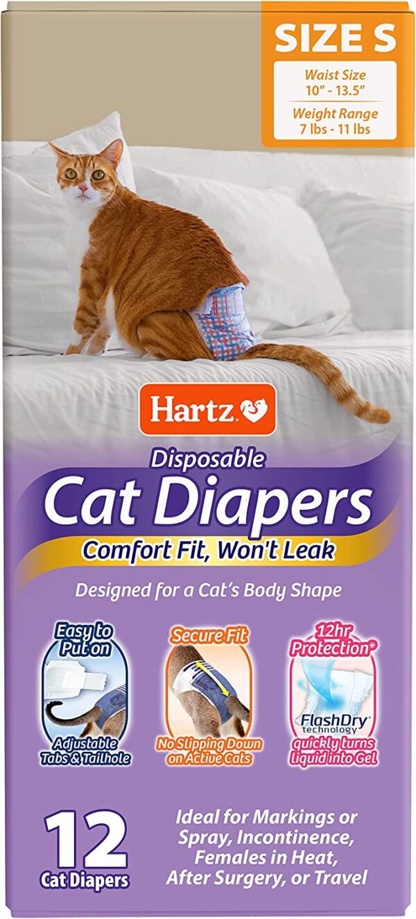 Hartz Disposable Cat Diapers, Easy to Put On, Comfortable & Secure Fit for 12 Hours Leak Protection, Multiple Sizes